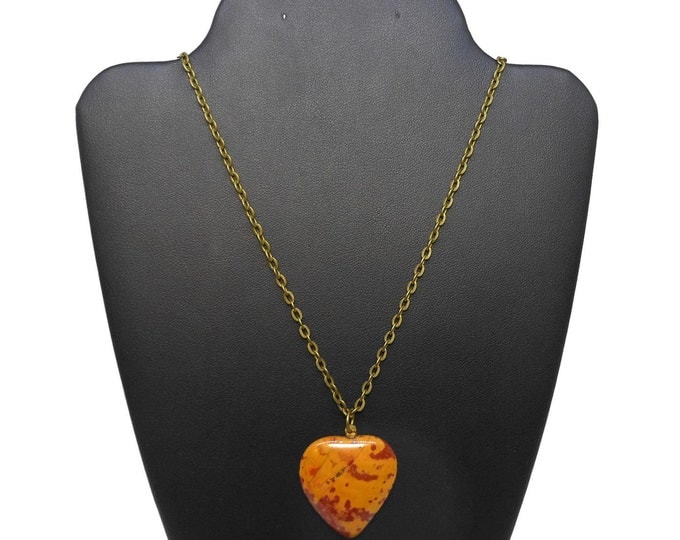 FREE SHIPPING Fancy Jasper heart necklace, handmade necklace, jasper heart pendant, antiqued bronze link chain