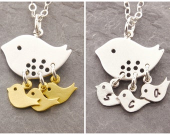 Mothers Jewelry, 1-3 kids, mommy necklace, new mom, twins, 3 kids, baby shower jewelry, bird necklace, mother necklace, N12
