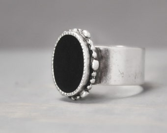 Black Tourmaline Ring, Adjustable Ring, Black Ring, Ornate Ring, Statement Ring, Grounding Ring, Meditation Jewelry, Crystal Jewelry, Schorl