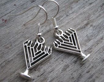 Menorah Earrings, Personalized Hanukkah Earrings, Chanukkah Jewelry, Judaism Jewelry, Jewish Earrings, READY To SHIP, Antiqued Silver