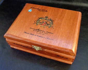 Vintage cigar box, Arturo Fuente don Carlos cigars, wooden trinket box, 80s
