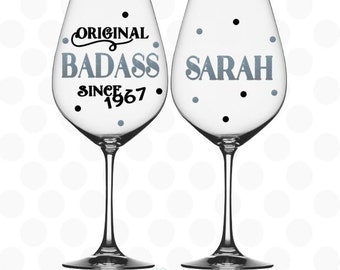 50th birthday gifts for women - Original badass since 1967 - name included - 50th birthday party favors - 50th birthday wine glass