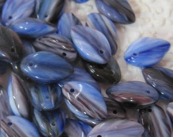 11MM Textured Czech Glass Leafs Jewelry Blues Design Assemblage