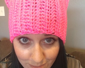 Pussycat Hat - Support Woman's Rights - Pink Cat Hat - Pussyhat - Pussyhat Project - Pink Pussycat Hat