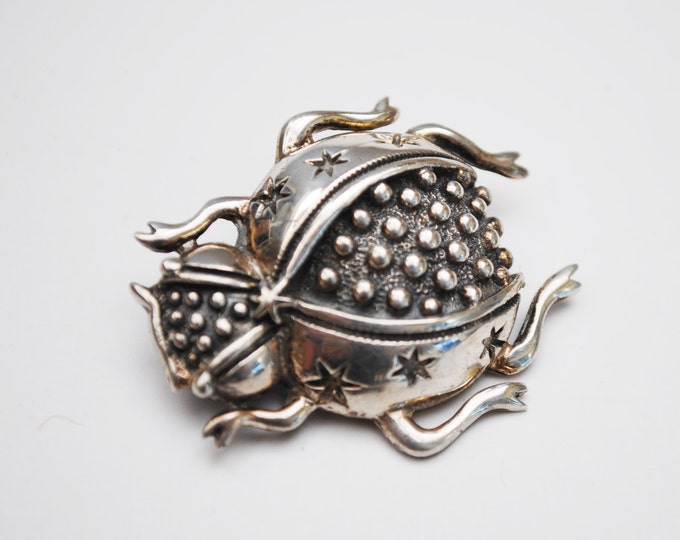 Sterling Beetle Brooch - Mexico Taxco - Silver Insect Bug pin