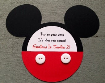 Custom Handmade Inspired Mickey Mouse invitations with real buttons