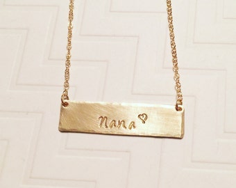 Nana Necklace - Grandma Necklace - Nana Necklace - Personalized Necklace - Mothers Day Gift - Brass Gold Bar Necklace