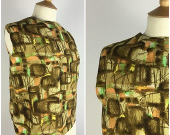 Vintage 1950s Top - 50s Abstract Print Blouse - Sleeveless Top - Pinup Rockabilly Shirt - UK 14-16 / US 10-12 / EU 42-44 - Medium / Large