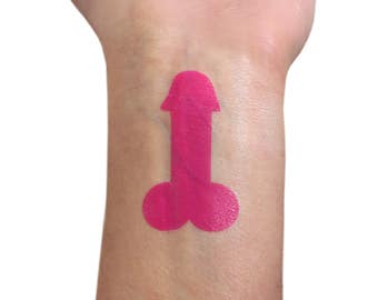 Naughty Bachelorette Party Tattoos - Matte Hot Pink Pecker Tattoo, Bachelorette Party Favors, Wild Bachelorette Party Temporary Tattoos