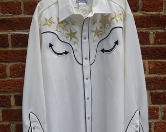 Vintage Mens Western H Bar C Shirt // Rockabilly Rodeo Shirt // Size 17 1/2