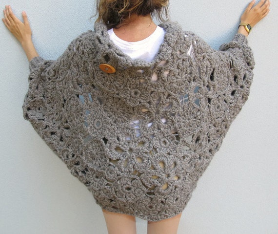 Medium Grey FREEFORM Crochet Cardigan Oversize Plus by KrissWool