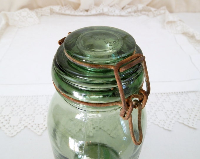 Large Antique French Green Glass Canning Jar 1 Liter / 2.11 Pints, French Country Decor, Mason Jar, Preserve, Jam, Green Bottle, L'ideal, Large Antique French Green Glass Canning Jar 1 Liter / 2.11 Pints, French Country Decor, Mason Jar, Preserve, Jam, Green Bottle, L'ideal,