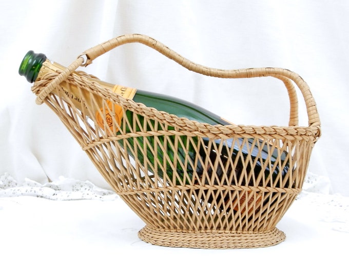 Vintage French Woven Cane Wood Wine Bottle Basket, Bottle Holder, French Country Decor, Dinning, Dinner, Mediterranean, Retro , Midcentury Vintage French Woven Cane Wood Wine Bottle Basket, Bottle Holder, French Country Decor, Dinning, Dinner, Mediterranean, Retro , Midcentury