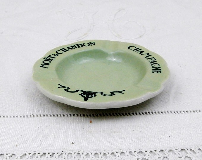 Vintage French Mid Century Mint Green Ceramic Moet & Chandon Champagne Ashtray, French Bistro Café Barware, Smoking Collectibles, Ash Tray