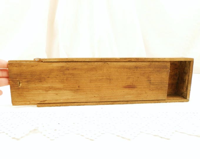 Antique French Wooden Pencil Box with Sliding Lid, French Country Decor, Retro, Vintage Desk, Home, Office, School, France, Pupil, Writing