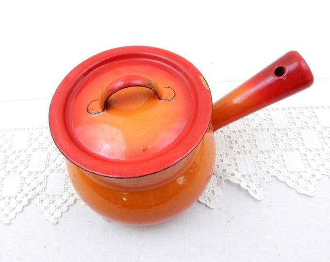 Vintage French Bright Orange Enamelware Pot Belly Pan with Lid, Enamel Sauce Pan, Cooking Pot, 1960s Retro, Kitchen, Interior, Kitchenware Vintage French Bright Orange Enamelware Pot Belly Pan with Lid, Enamel Sauce Pan, Cooking Pot, 1960s Retro, Kitchen, Interior, Kitchenware