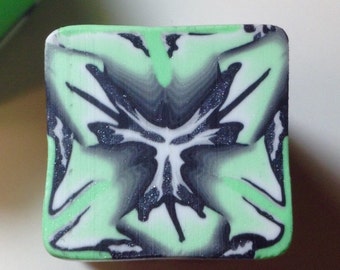 Complex polymer clay cane, mint green, black, gray