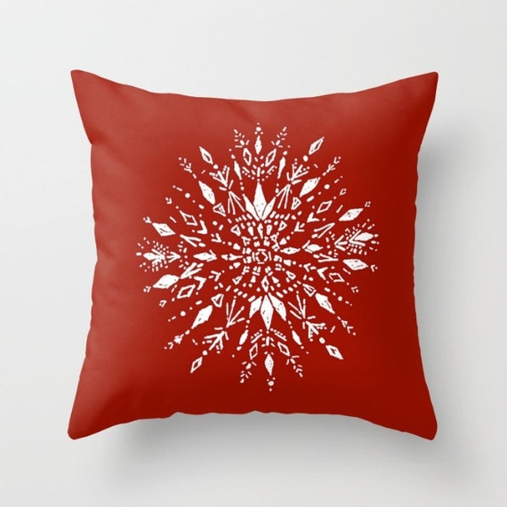 Items similar to Red Snowflake Throw Pillow Cover, snowflake pillow, red mandala pillow