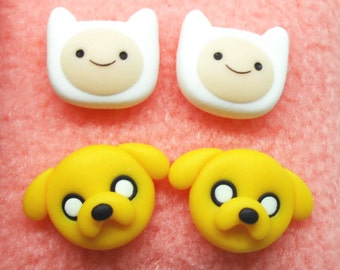 Adventure Time Finn and Jake polymer clay stud earrings