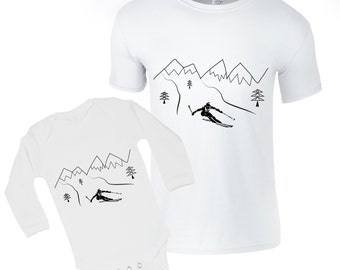 Matching ski t-shirts, baby daddy shirts, father son outfit, dad daughter clothes, unisex ski tops, new parent gift