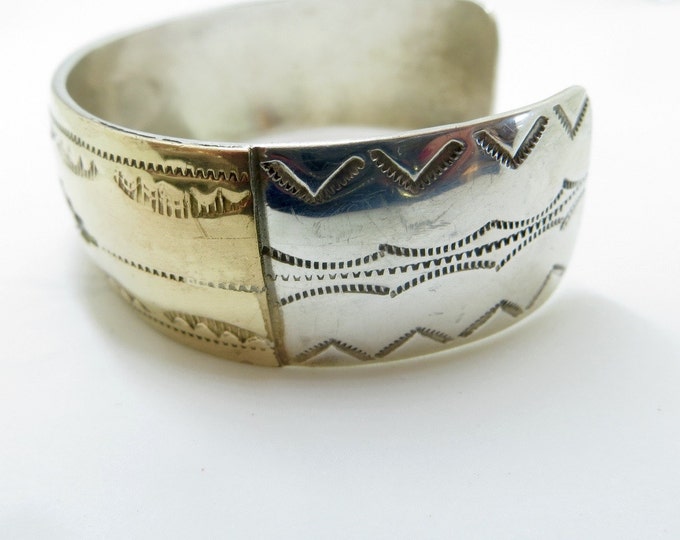 Navajo Cuff Bracelet, Gold Plated Sterling Silver, Signed John Mike, Vintage Navajo Jewelry