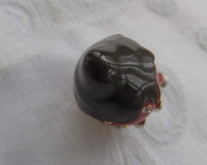 Vintage Chocolate Strawberry Pendant, Rhinestone Chocolate Dipped Strawberry Necklace