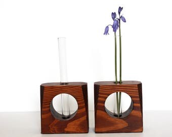 Vintage Bud Vases / Vintage Vase / Bud Vase / Handmade Vase / Wood Bud Vase / Test Tube Bud Vase / set of two