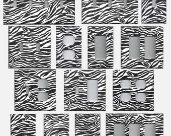 Light Switch Plates and Wall Outlet Covers in Black & White Zebra Animal Print Home Decor Accents
