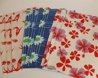 9 A4 sheets handmade screen printed paper/flowers/fish/mixed media/collage/card making/scrapbooking