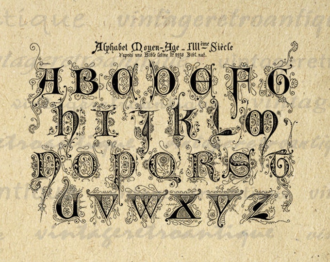 Printable Alphabet Digital Fancy Elegant Antique Graphic Letters Art Download Medieval Image Vintage Clip Art Jpg Png Eps HQ 300dpi No.199