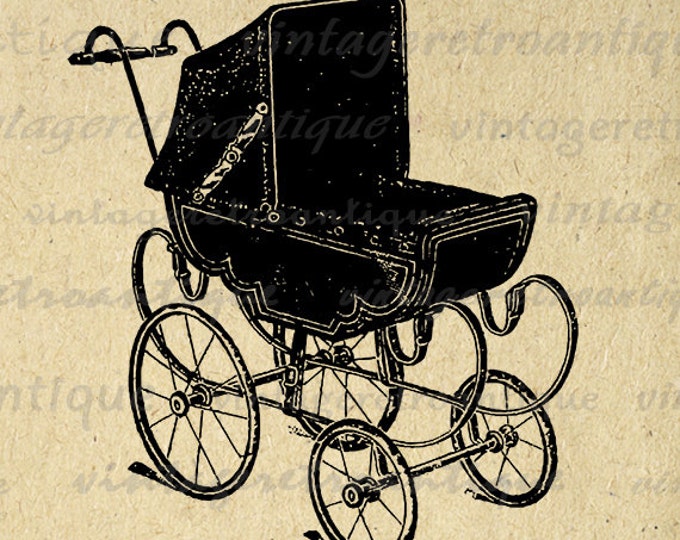 Antique Baby Carriage Digital Graphic Download Stroller Printable Illustration Image Artwork Vintage Clip Art HQ 300dpi No.1437