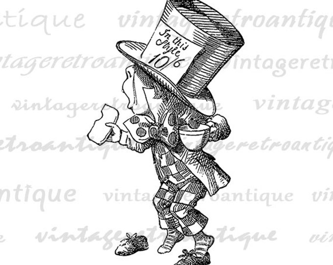 Digital The Mad Hatter Alice in Wonderland Printable Image Download Graphic Vintage Clip Art Jpg Png Eps HQ 300dpi No.1523