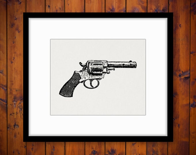 Antique Revolver Gun Printable Digital Download Pistol Graphic Illustration Image Vintage Clip Art Jpg Png Eps HQ 300dpi No.1474