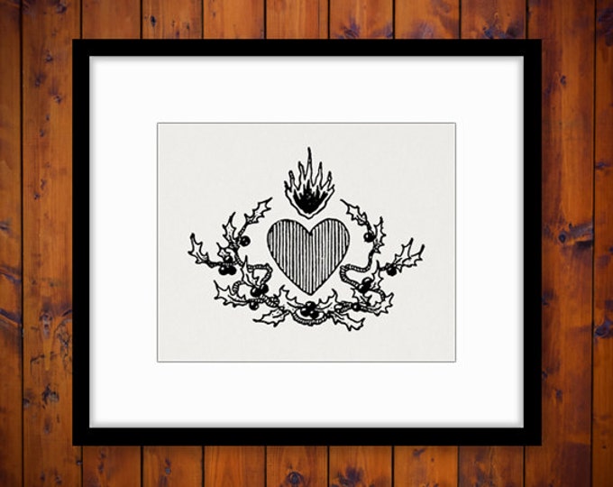 Antique Heart Digital Printable Download Design Ornament Image Graphic Vintage Clip Art Jpg Png Eps HQ 300dpi No.2392