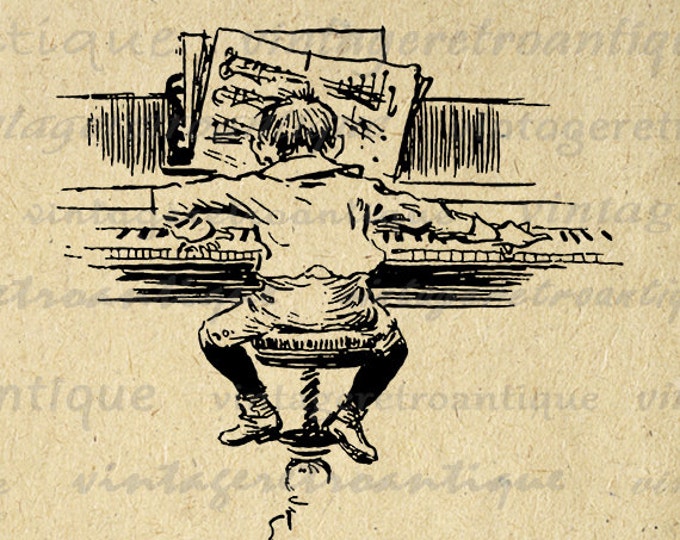 Boy Playing Piano Printable Digital Download Pianist Image Music Graphic Antique Clip Art Jpg Png Eps HQ 300dpi No.3206