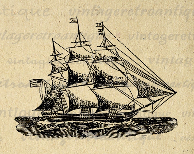 Digital Graphic Ship Image Download Printable Artwork Vintage Clip Art Jpg Png Eps HQ 300dpi No.2991