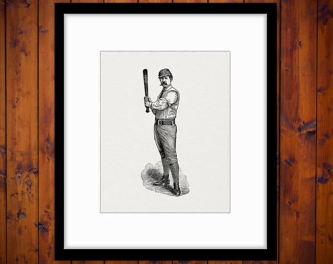 Printable Graphic Antique Baseball Player Image Sports Download Digital Vintage Clip Art Jpg Png Eps HQ 300dpi No.4155