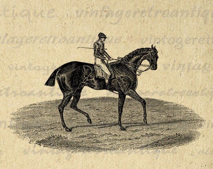 Printable Image Horse and Jockey Graphic Horse Riding Download Digital Vintage Clip Art Jpg Png Eps HQ 300dpi No.4229