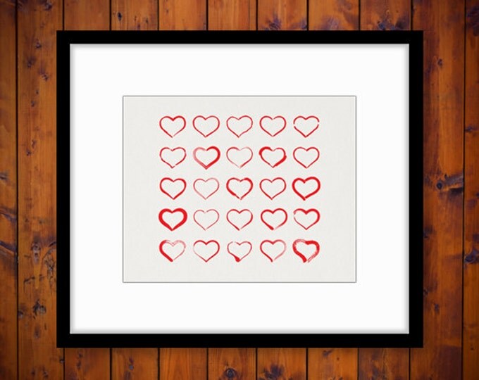 Digital Printable Handdrawn Hearts Collage Sheet Download Graphic Love Romance Image Antique Clip Art HQ 300dpi No.4024