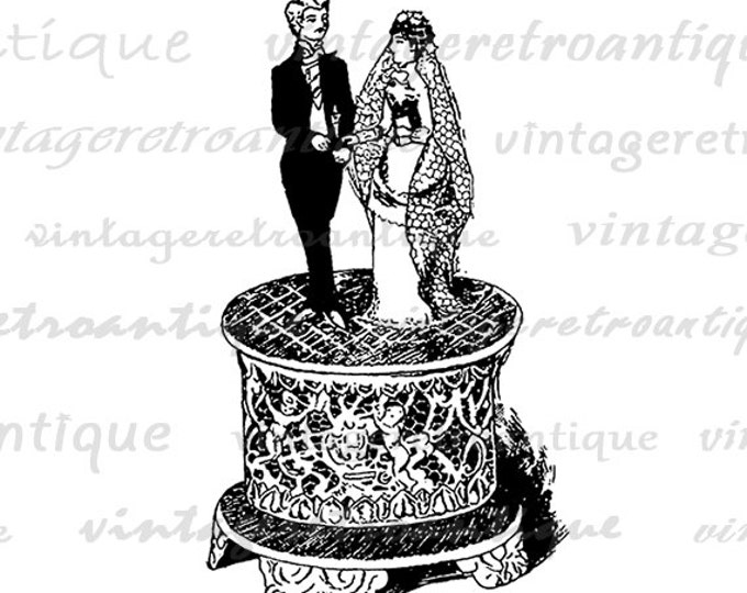 Printable Graphic Bride and Groom Wedding Download Illustration Image Digital Vintage Clip Art Jpg Png Eps HQ 300dpi No.3492