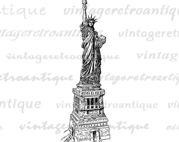 Digital Statue of Liberty New York City Image Graphic Printable Download Vintage Clip Art Jpg Png Eps HQ 300dpi No.2829