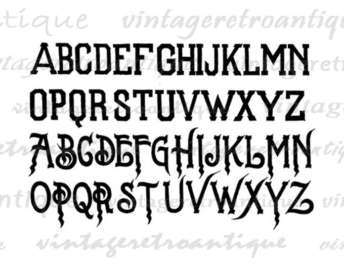 Halloween Alphabets Graphic Digital Download Scary Alphabet Image Gothic Printable Vintage Clip Art Jpg Png Eps HQ 300dpi No.644