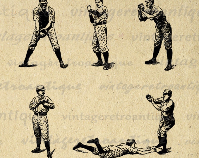 Printable Digital Baseball Players Collage Sheet Download Baseball Graphic Image Vintage Clip Art for Transfers etc HQ 300dpi No.4187