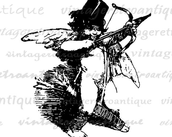 Digital Printable Cupid with Arrows and Top Hat Graphic Cupids Arrow Download Image Artwork Vintage Clip Art Jpg Png HQ 300dpi No.1798