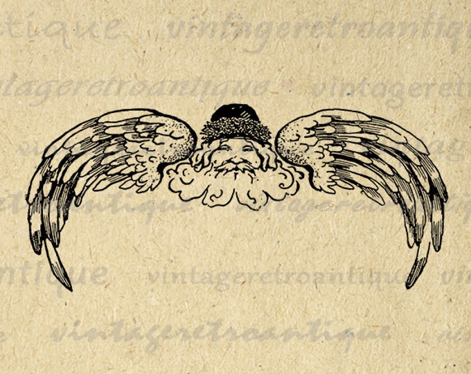 Digital Image Santa Claus Angel Wings Christmas Download Graphic Printable Vintage Clip Art Jpg Png Eps HQ 300dpi No.2439