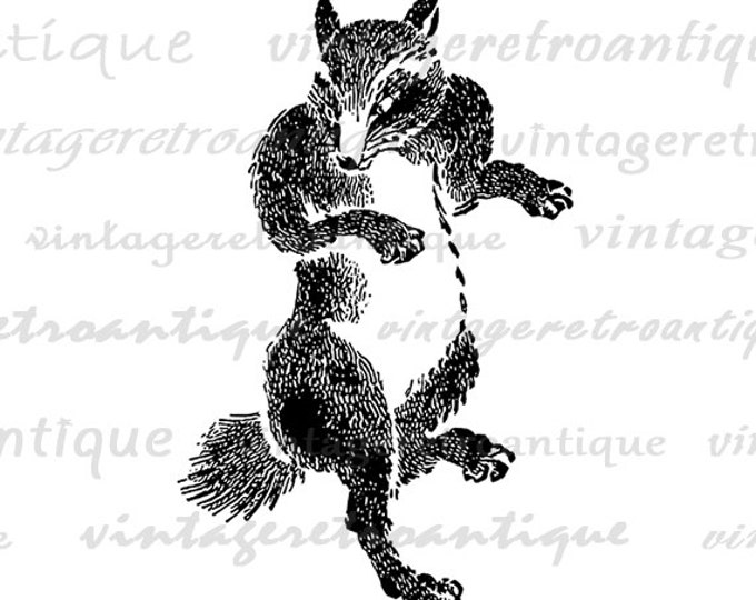 Dancing Fox Printable Graphic Digital Download Image Artwork Vintage Clip Art Jpg Png Eps HQ 300dpi No.1581