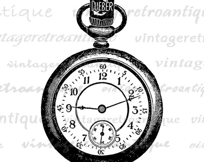 Digital Printable Pocket Watch Download Graphic Image Artwork Vintage Clip Art Jpg Png Eps HQ 300dpi No.1428