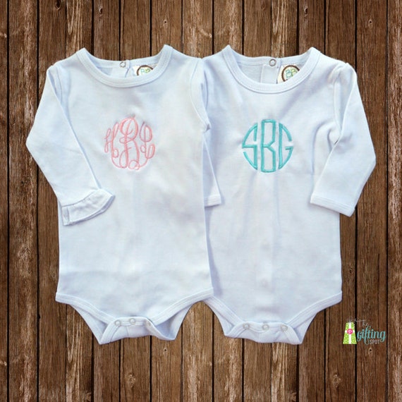 Monogrammed Baby Bodysuit Set Two Personalized Baby