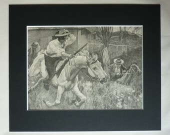 1903 Antique Cowboy Print, Equestrian Gift, Frontier Decor, Available Framed, Western Art, Wild West Picture, Horse Riding Artwork, Rider