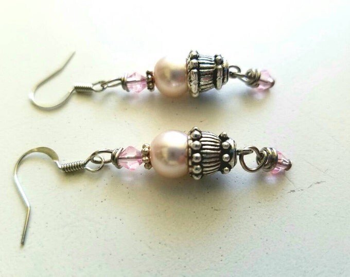 Custom Silver Diamond Pearl Dangle Earrings